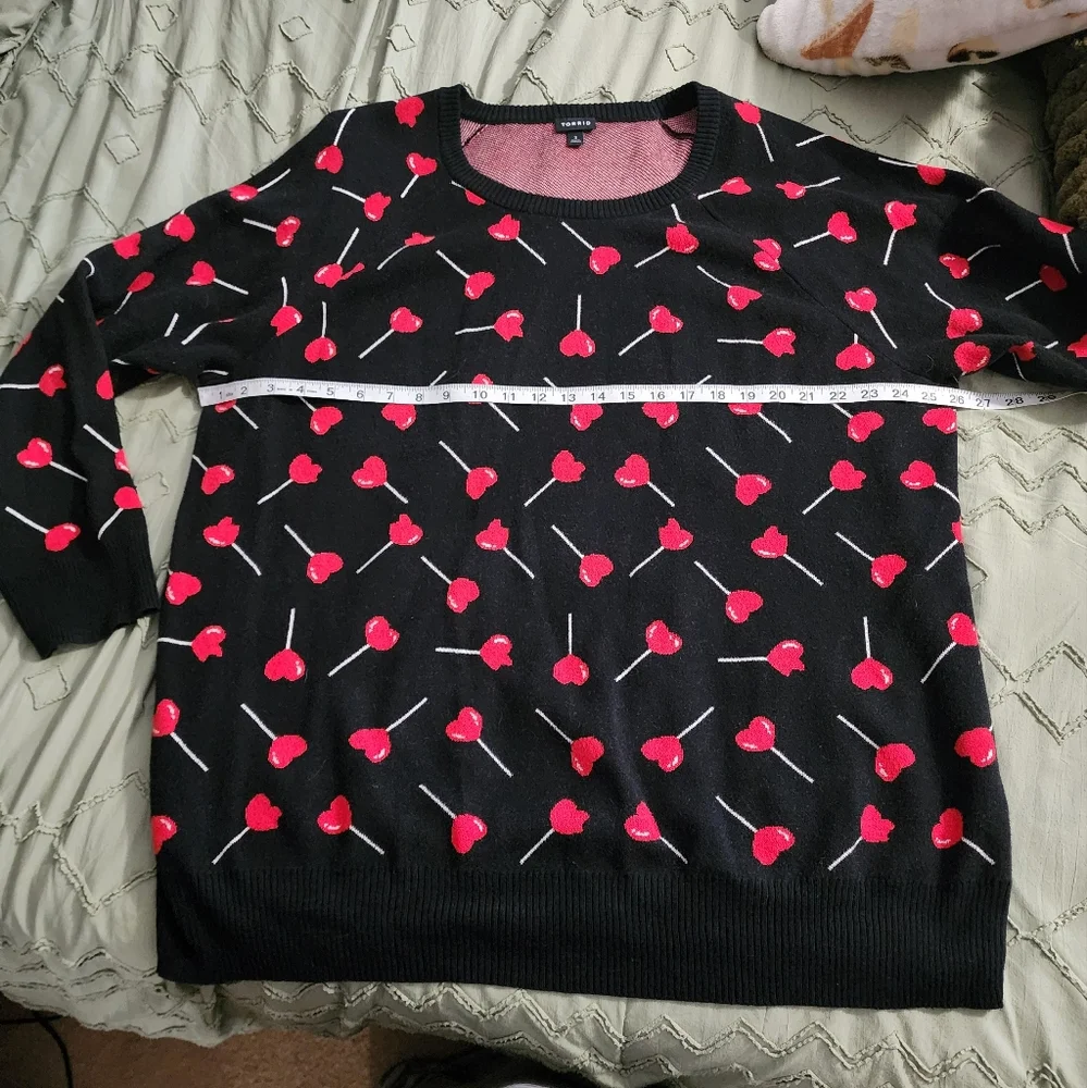 Torrid Black Sweater with Red Floral Pattern - Picture 5 of 6